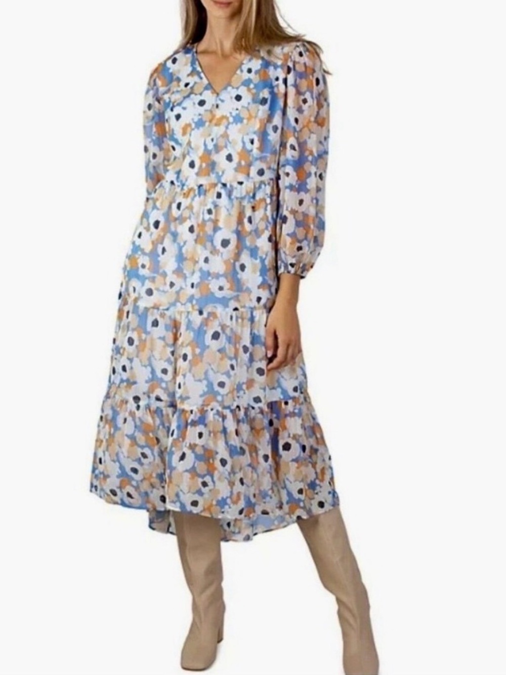NEW Joie Floral Fields Tiered Dress Size Large V Neck